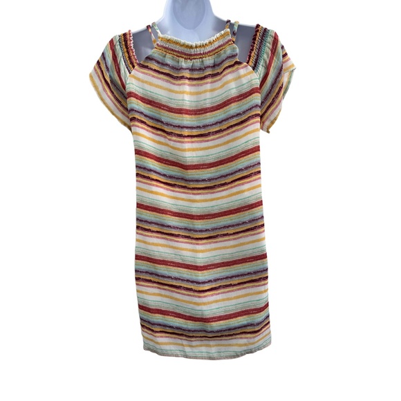 Lily Rose Striped Spaghetti Straps Cold Shoulder Short Sleeves Dress Medium - Picture 5 of 8